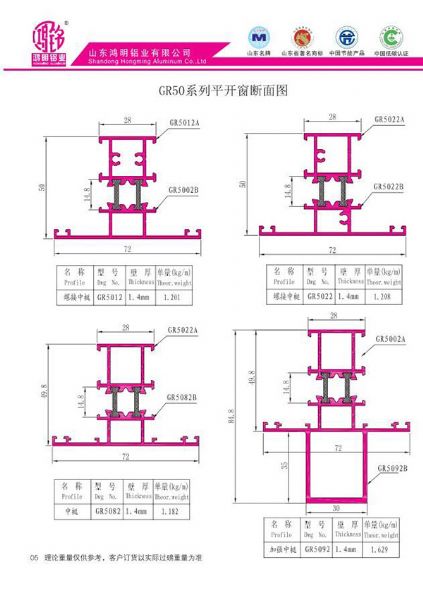 GR50系列平開窗斷面圖