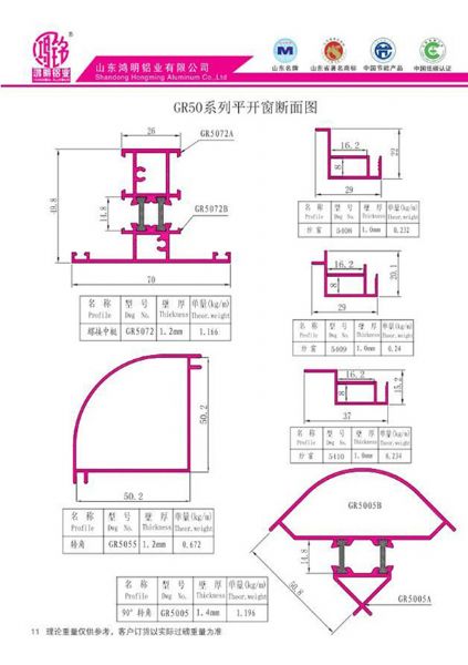 GR50系列平開窗斷面圖