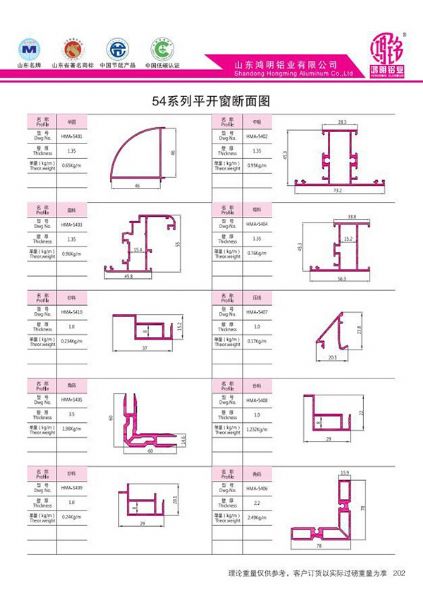 54系列平開窗斷面圖